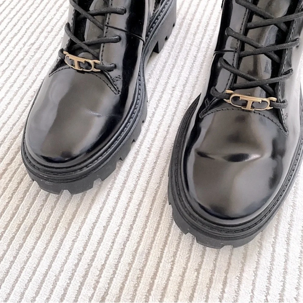 TOD’S BLACK LEATHER LACE UP COMBAT BOOTS GRUNGE GORPCORE MOTO EUR 40 - Picture 3 of 9